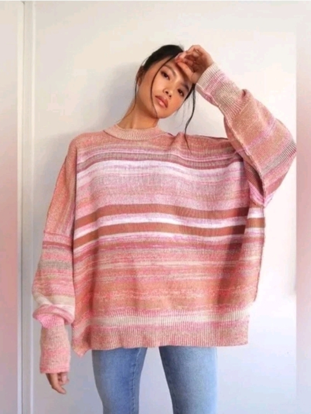 Frer People Easy Street Space Dye Sweater in Sand & Sugar Combo | Size S